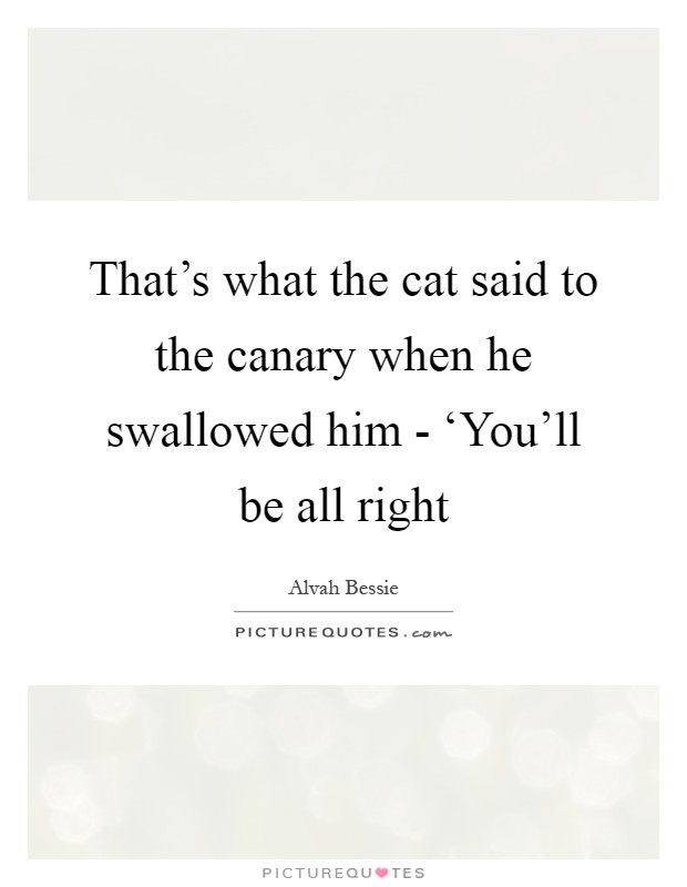 That's what the cat said to the canary when he swallowed him - ‘You'll be all right Picture Quote #1