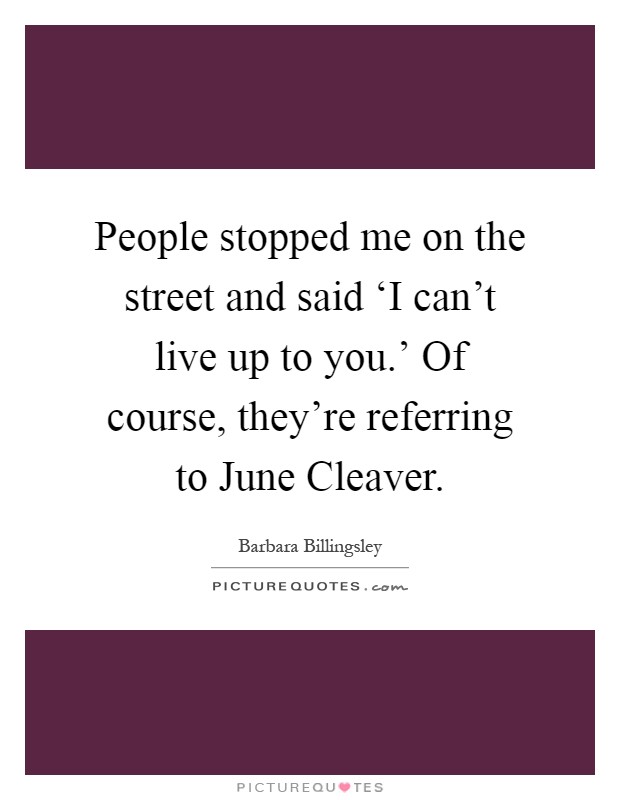 People stopped me on the street and said ‘I can't live up to you.' Of course, they're referring to June Cleaver Picture Quote #1