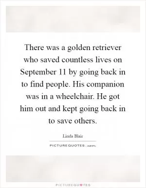 There was a golden retriever who saved countless lives on September 11 by going back in to find people. His companion was in a wheelchair. He got him out and kept going back in to save others Picture Quote #1