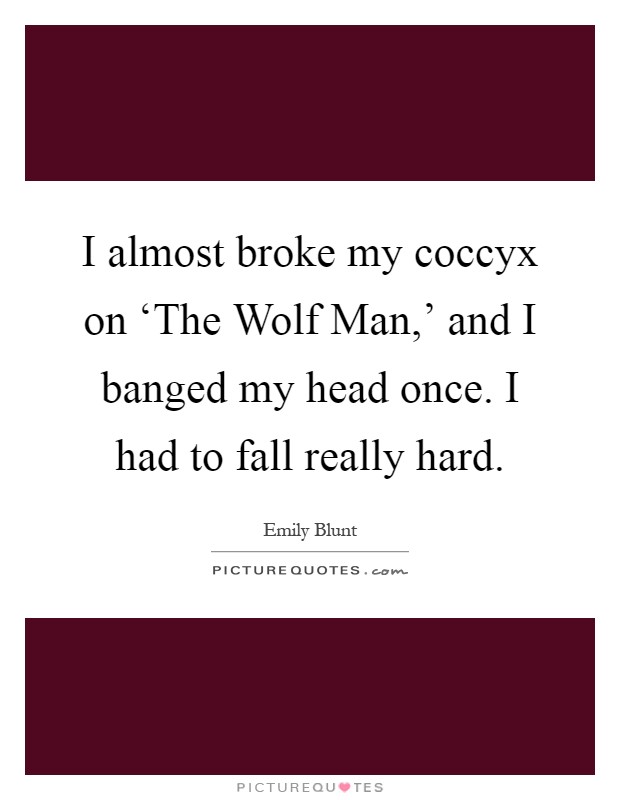 I almost broke my coccyx on ‘The Wolf Man,' and I banged my head once. I had to fall really hard Picture Quote #1
