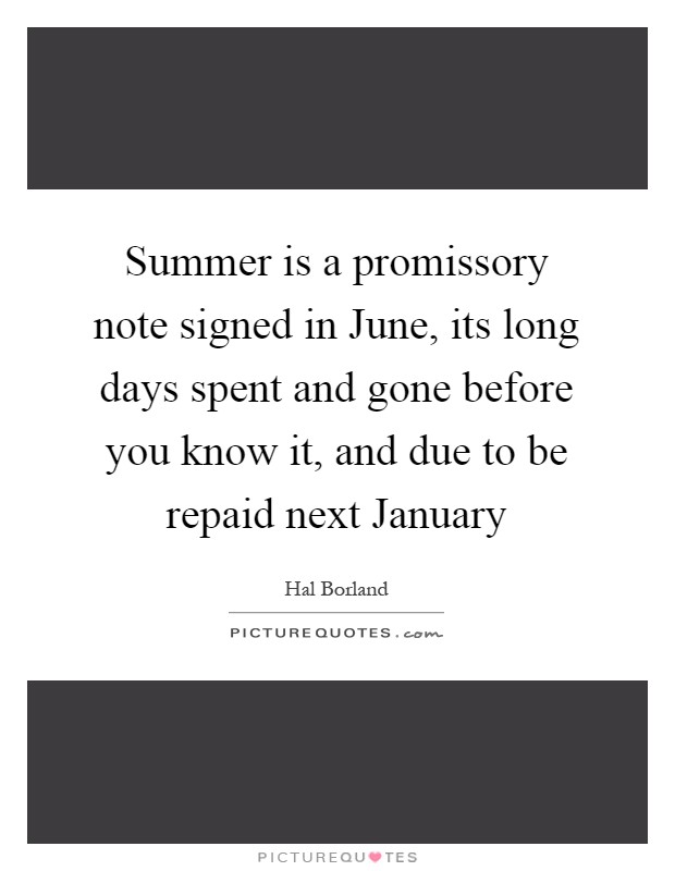 Summer is a promissory note signed in June, its long days spent and gone before you know it, and due to be repaid next January Picture Quote #1