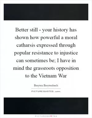 Better still - your history has shown how powerful a moral catharsis expressed through popular resistance to injustice can sometimes be; I have in mind the grassroots opposition to the Vietnam War Picture Quote #1