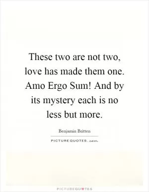 These two are not two, love has made them one. Amo Ergo Sum! And by its mystery each is no less but more Picture Quote #1