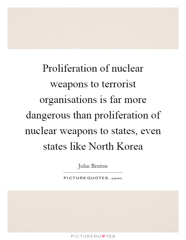 Proliferation of nuclear weapons to terrorist organisations is far more dangerous than proliferation of nuclear weapons to states, even states like North Korea Picture Quote #1