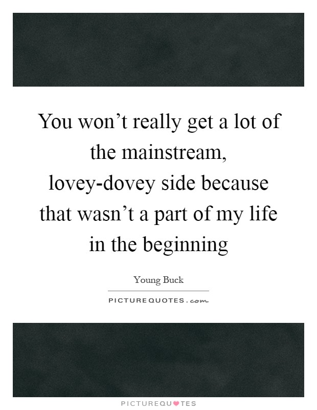 You won't really get a lot of the mainstream, lovey-dovey side because that wasn't a part of my life in the beginning Picture Quote #1