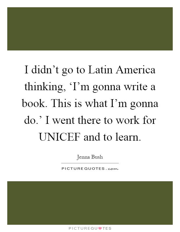 I didn't go to Latin America thinking, ‘I'm gonna write a book. This is what I'm gonna do.' I went there to work for UNICEF and to learn Picture Quote #1