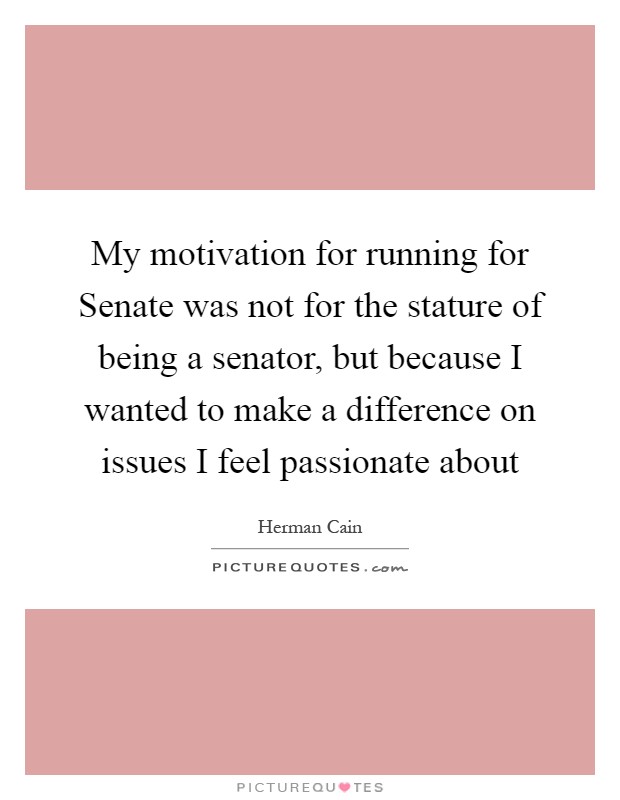 My motivation for running for Senate was not for the stature of being a senator, but because I wanted to make a difference on issues I feel passionate about Picture Quote #1