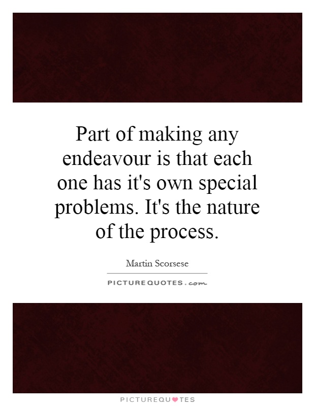 Part of making any endeavour is that each one has it's own special problems. It's the nature of the process Picture Quote #1
