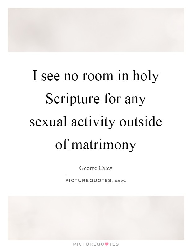 I see no room in holy Scripture for any sexual activity outside of matrimony Picture Quote #1