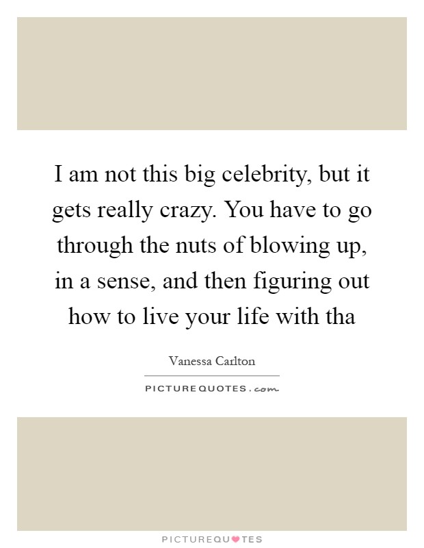 I am not this big celebrity, but it gets really crazy. You have to go through the nuts of blowing up, in a sense, and then figuring out how to live your life with tha Picture Quote #1