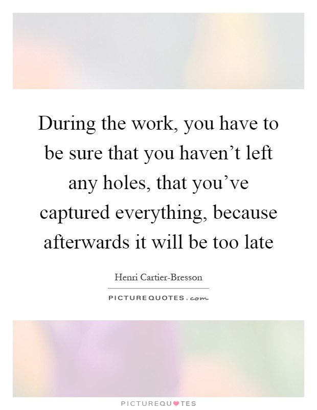 During the work, you have to be sure that you haven't left any holes, that you've captured everything, because afterwards it will be too late Picture Quote #1