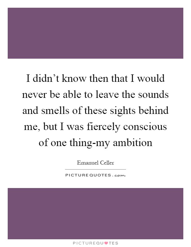 I didn't know then that I would never be able to leave the sounds and smells of these sights behind me, but I was fiercely conscious of one thing-my ambition Picture Quote #1