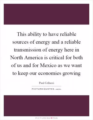 This ability to have reliable sources of energy and a reliable transmission of energy here in North America is critical for both of us and for Mexico as we want to keep our economies growing Picture Quote #1