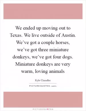 We ended up moving out to Texas. We live outside of Austin. We’ve got a couple horses, we’ve got three miniature donkeys, we’ve got four dogs. Miniature donkeys are very warm, loving animals Picture Quote #1