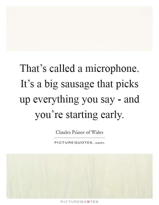 That's called a microphone. It's a big sausage that picks up everything you say - and you're starting early Picture Quote #1
