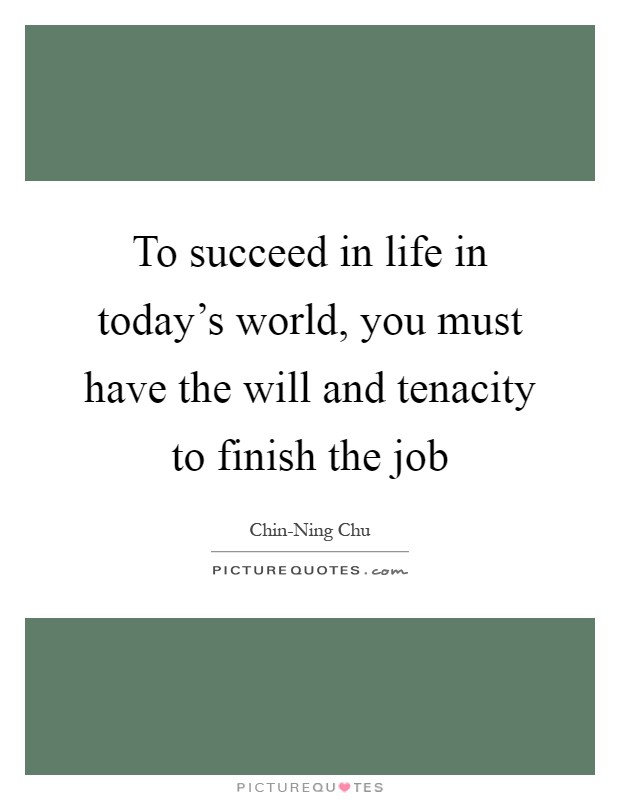 To succeed in life in today's world, you must have the will and tenacity to finish the job Picture Quote #1