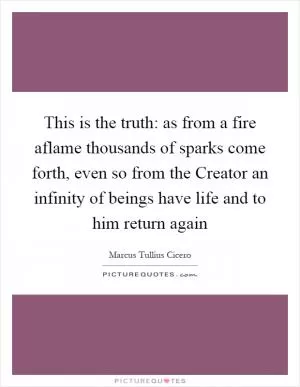 This is the truth: as from a fire aflame thousands of sparks come forth, even so from the Creator an infinity of beings have life and to him return again Picture Quote #1