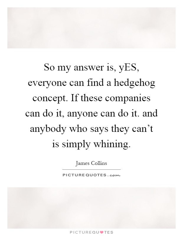 So my answer is, yES, everyone can find a hedgehog concept. If these companies can do it, anyone can do it. and anybody who says they can't is simply whining Picture Quote #1