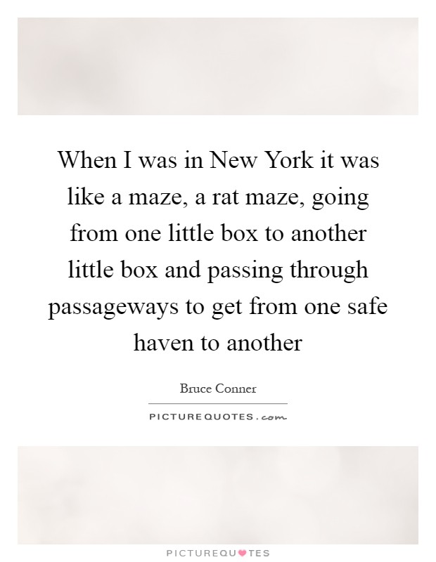 When I was in New York it was like a maze, a rat maze, going from one little box to another little box and passing through passageways to get from one safe haven to another Picture Quote #1