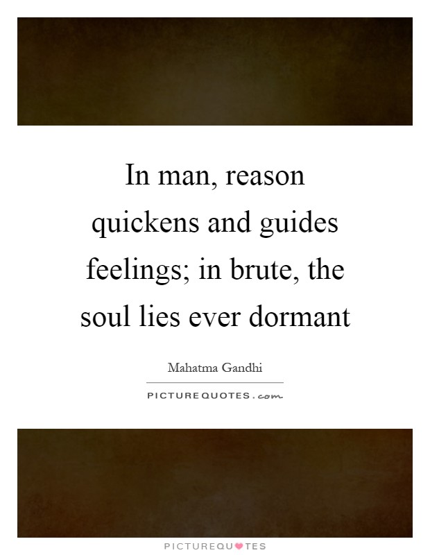 In man, reason quickens and guides feelings; in brute, the soul lies ever dormant Picture Quote #1
