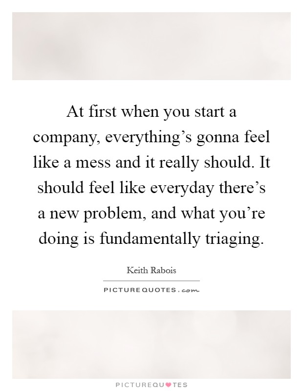At first when you start a company, everything's gonna feel like a mess and it really should. It should feel like everyday there's a new problem, and what you're doing is fundamentally triaging Picture Quote #1