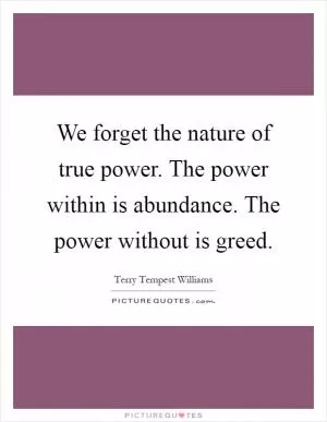 We forget the nature of true power. The power within is abundance. The power without is greed Picture Quote #1