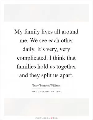 My family lives all around me. We see each other daily. It’s very, very complicated. I think that families hold us together and they split us apart Picture Quote #1