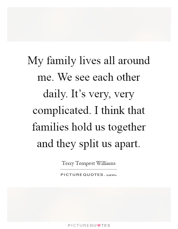 My family lives all around me. We see each other daily. It's very, very complicated. I think that families hold us together and they split us apart Picture Quote #1
