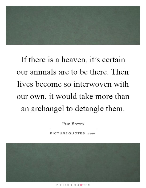 If there is a heaven, it's certain our animals are to be there. Their lives become so interwoven with our own, it would take more than an archangel to detangle them Picture Quote #1