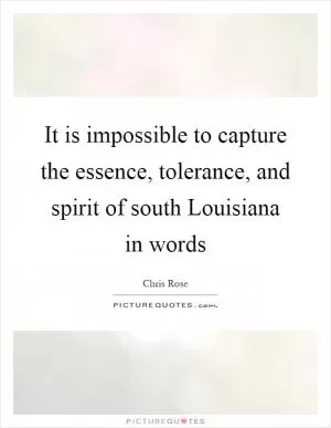 It is impossible to capture the essence, tolerance, and spirit of south Louisiana in words Picture Quote #1