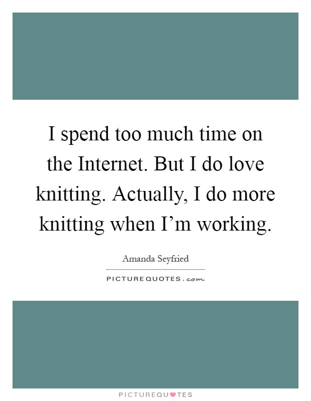I spend too much time on the Internet. But I do love knitting. Actually, I do more knitting when I'm working Picture Quote #1