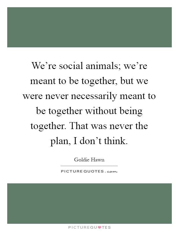 We're social animals; we're meant to be together, but we were never necessarily meant to be together without being together. That was never the plan, I don't think Picture Quote #1