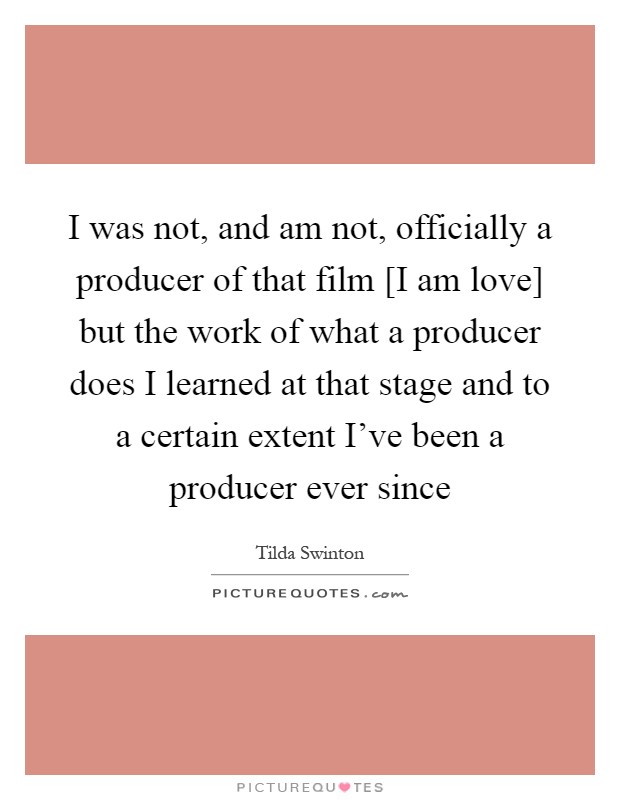 I was not, and am not, officially a producer of that film [I am love] but the work of what a producer does I learned at that stage and to a certain extent I've been a producer ever since Picture Quote #1