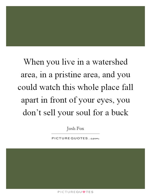 When you live in a watershed area, in a pristine area, and you could watch this whole place fall apart in front of your eyes, you don't sell your soul for a buck Picture Quote #1