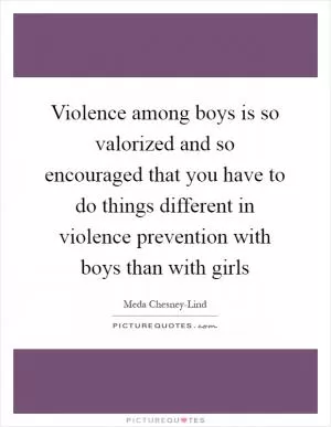 Violence among boys is so valorized and so encouraged that you have to do things different in violence prevention with boys than with girls Picture Quote #1