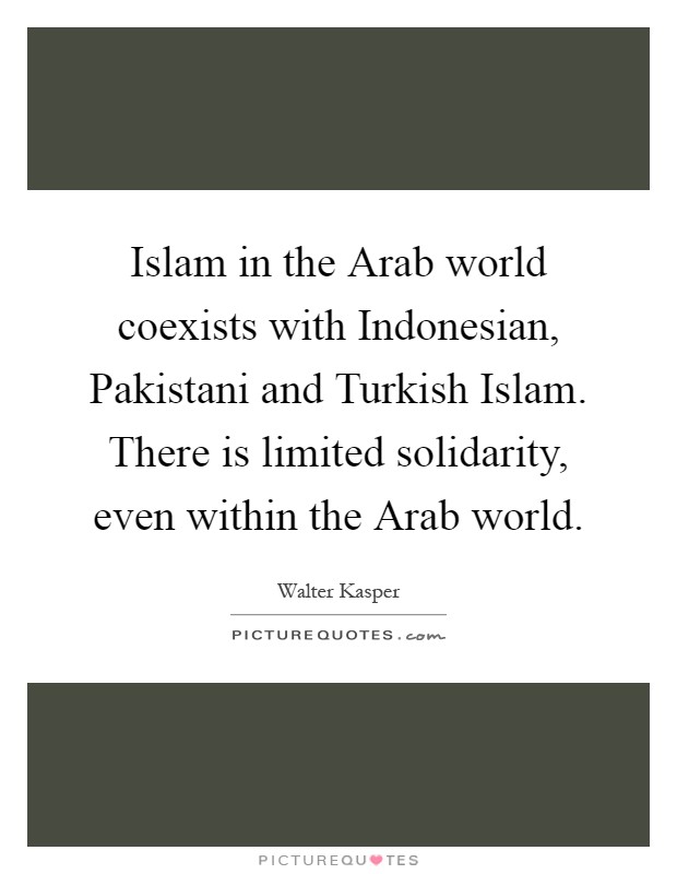 Islam in the Arab world coexists with Indonesian, Pakistani and Turkish Islam. There is limited solidarity, even within the Arab world Picture Quote #1