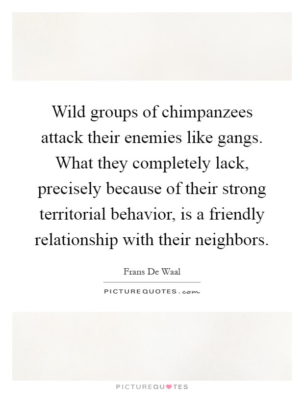 Wild groups of chimpanzees attack their enemies like gangs. What they completely lack, precisely because of their strong territorial behavior, is a friendly relationship with their neighbors Picture Quote #1