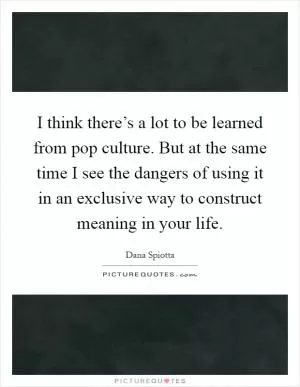 I think there’s a lot to be learned from pop culture. But at the same time I see the dangers of using it in an exclusive way to construct meaning in your life Picture Quote #1