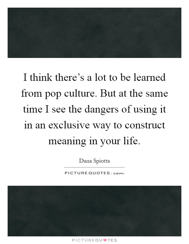 I think there's a lot to be learned from pop culture. But at the same time I see the dangers of using it in an exclusive way to construct meaning in your life Picture Quote #1