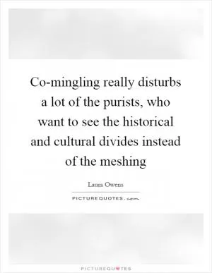 Co-mingling really disturbs a lot of the purists, who want to see the historical and cultural divides instead of the meshing Picture Quote #1