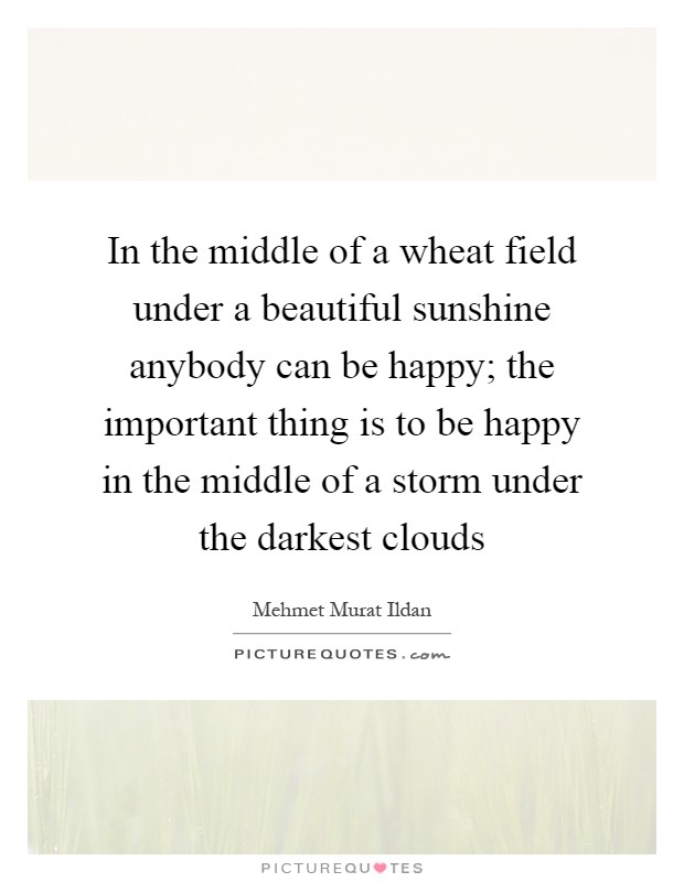In the middle of a wheat field under a beautiful sunshine anybody can be happy; the important thing is to be happy in the middle of a storm under the darkest clouds Picture Quote #1