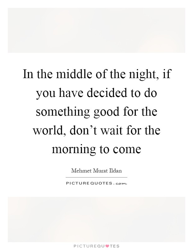 In the middle of the night, if you have decided to do something good for the world, don't wait for the morning to come Picture Quote #1