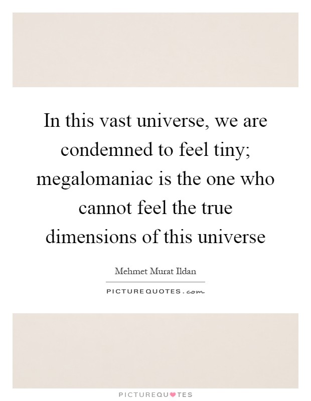 In this vast universe, we are condemned to feel tiny; megalomaniac is the one who cannot feel the true dimensions of this universe Picture Quote #1