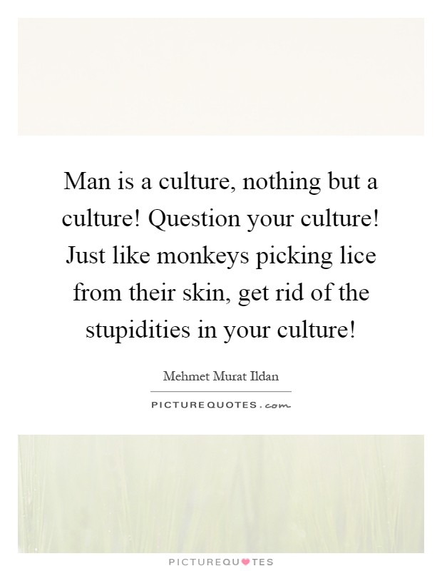 Man is a culture, nothing but a culture! Question your culture! Just like monkeys picking lice from their skin, get rid of the stupidities in your culture! Picture Quote #1