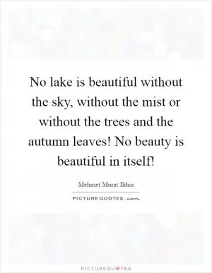 No lake is beautiful without the sky, without the mist or without the trees and the autumn leaves! No beauty is beautiful in itself! Picture Quote #1