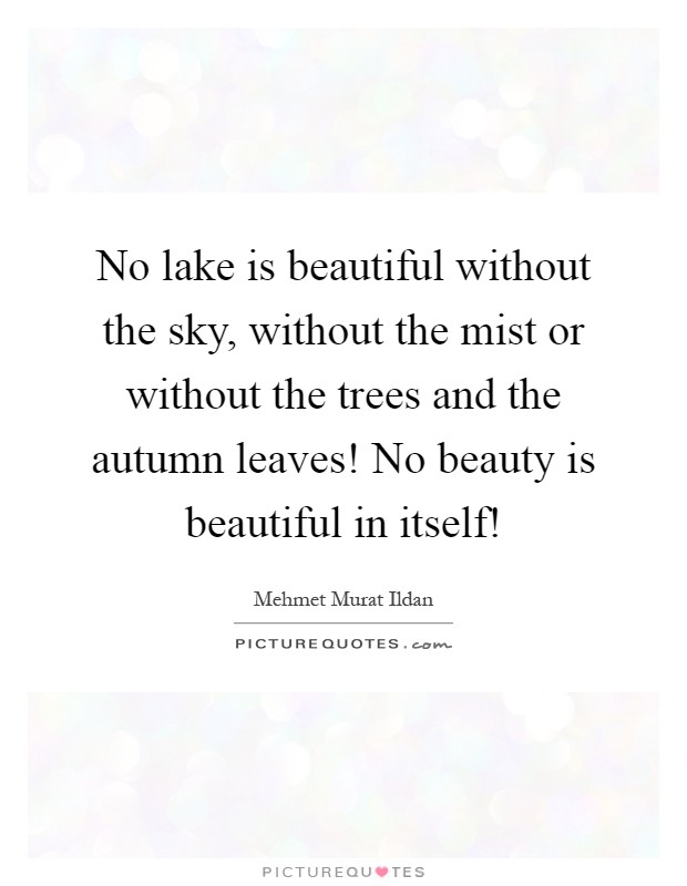 No lake is beautiful without the sky, without the mist or without the trees and the autumn leaves! No beauty is beautiful in itself! Picture Quote #1