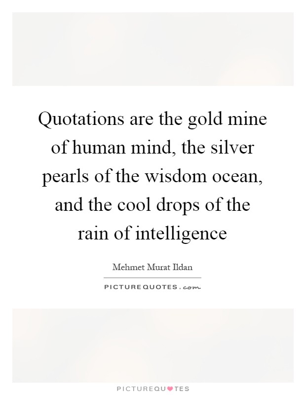 Quotations are the gold mine of human mind, the silver pearls of the wisdom ocean, and the cool drops of the rain of intelligence Picture Quote #1