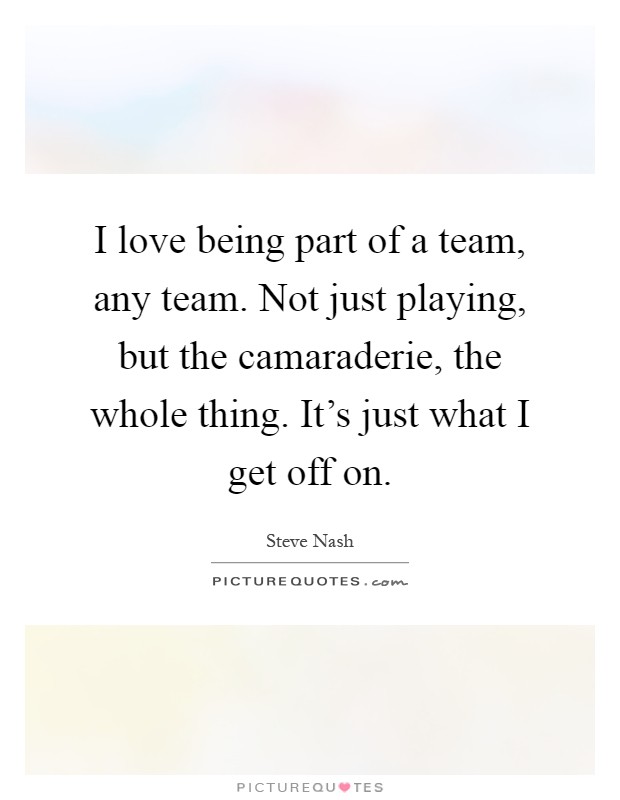 I love being part of a team, any team. Not just playing, but the camaraderie, the whole thing. It's just what I get off on Picture Quote #1
