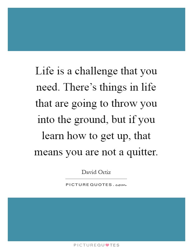 Life is a challenge that you need. There's things in life that are going to throw you into the ground, but if you learn how to get up, that means you are not a quitter Picture Quote #1