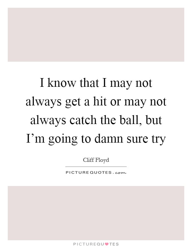 I know that I may not always get a hit or may not always catch the ball, but I'm going to damn sure try Picture Quote #1